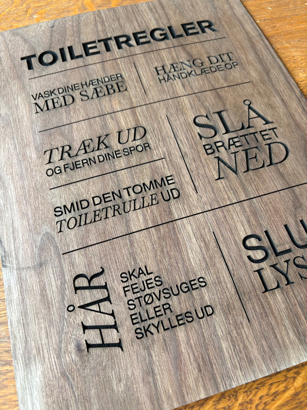 Skilt med toiletregler