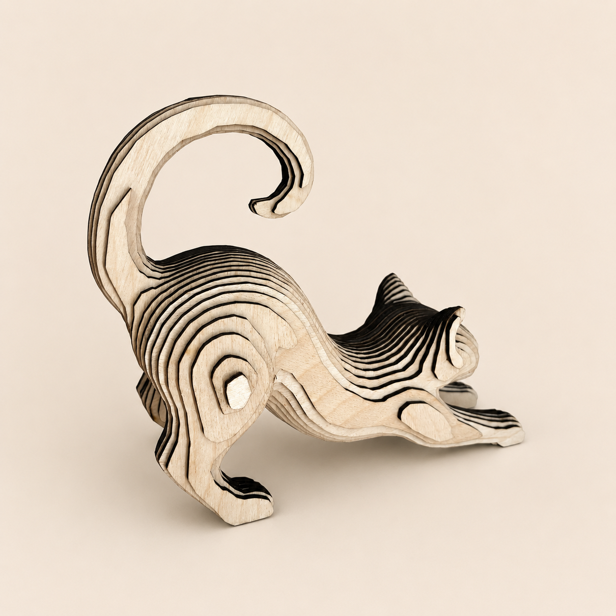Træskulptur - kat  - 20 cm