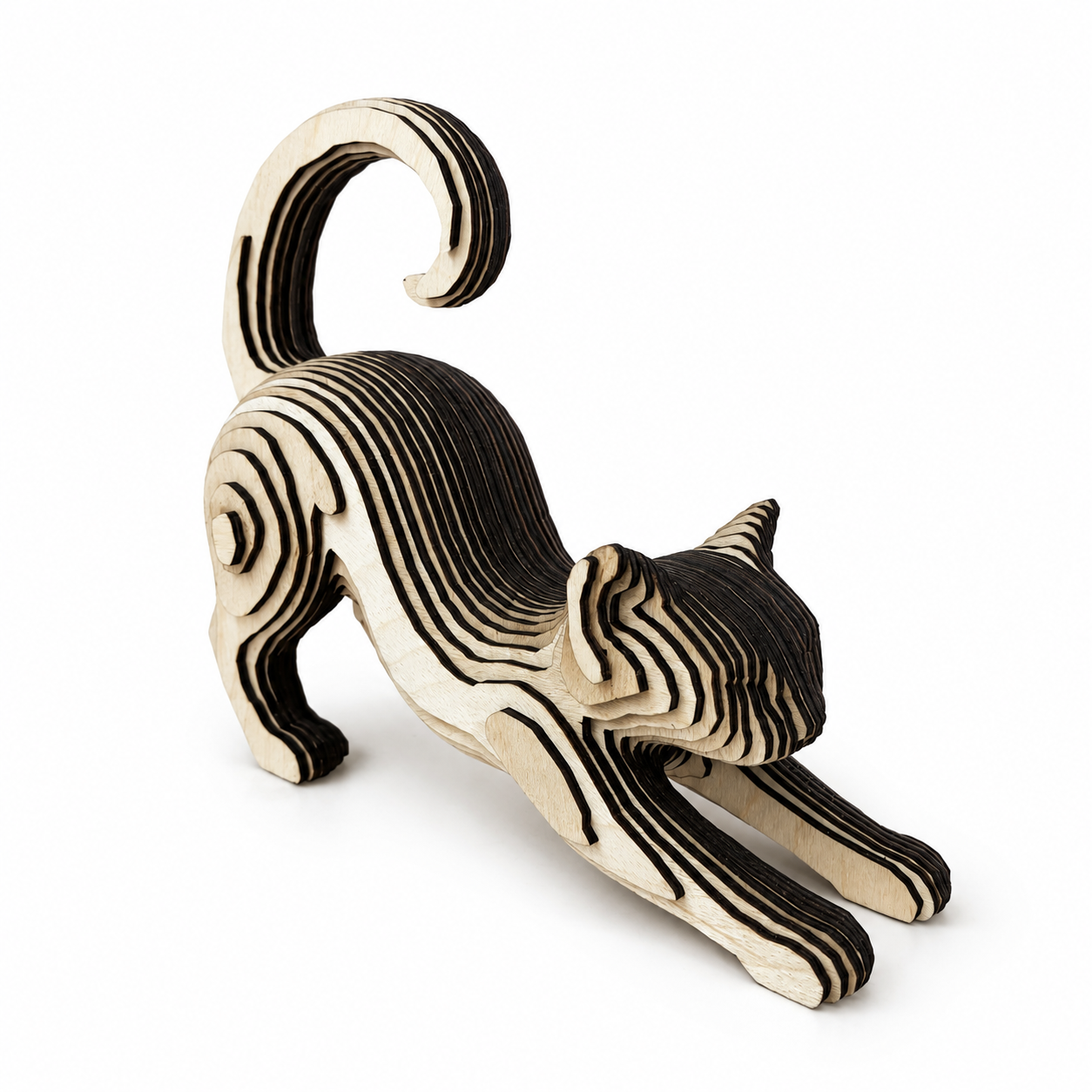Træskulptur - kat  - 20 cm